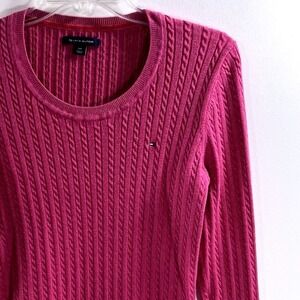 Tommy Hilfiger Sweater Pink Cable Knit Crew Neck Long Sleeve S/P